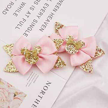 Qearl 8 Pcs Mouse Ears Bow Clips for Girls