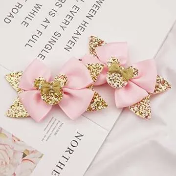 Qearl 8 Pcs Mouse Ears Bow Clips for Girls
