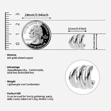 ABILITH Silver and Gold Triple Hoops Earrings for Women Trendy Two Tone Hoop 18K Chunky Gold Earring...