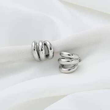 Trendy ABILITH Triple Hoops Earrings Silver Gold