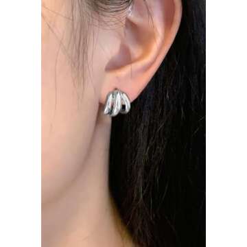 Trendy ABILITH Triple Hoops Earrings Silver Gold