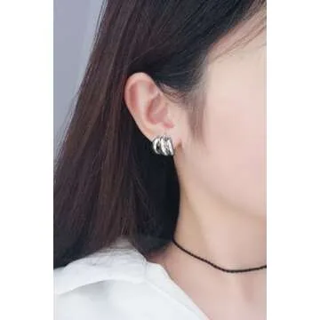 Trendy ABILITH Triple Hoops Earrings Silver Gold