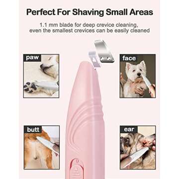 LEYOUFU Dog Paw Trimmer for Grooming, Cordless Electric Small Pet Grooming Clippers Hair Trimmer for Dogs Cats, Low Noise for Trimming Pet's Hair Around Paws, Eyes, Ears, Face, Rump (Pink)