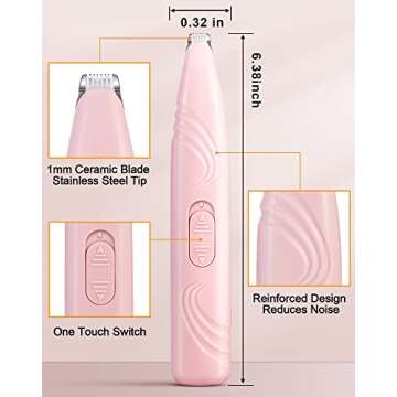 LEYOUFU Dog Paw Trimmer for Grooming, Cordless Electric Small Pet Grooming Clippers Hair Trimmer for Dogs Cats, Low Noise for Trimming Pet's Hair Around Paws, Eyes, Ears, Face, Rump (Pink)
