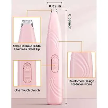 LEYOUFU Dog Paw Trimmer for Grooming, Cordless Electric Small Pet Grooming Clippers Hair Trimmer for Dogs Cats, Low Noise for Trimming Pet's Hair Around Paws, Eyes, Ears, Face, Rump (Pink)