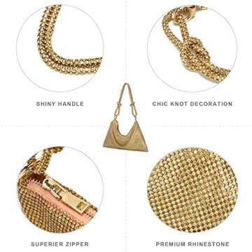 YIKOEE Glitter Rhinestone Purse Crystal Evening Clutch Bag (Gold)