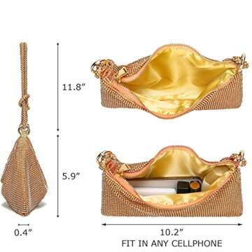 YIKOEE Glitter Rhinestone Purse Crystal Evening Clutch Bag (Gold)