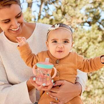 The First Years - Soft Spout Sippy Cup - Toddler Trainer Cup for 6+ Months -with Handles and Leak Proof Lid - 7 Oz - Floral Ladybug Print - 2 Count