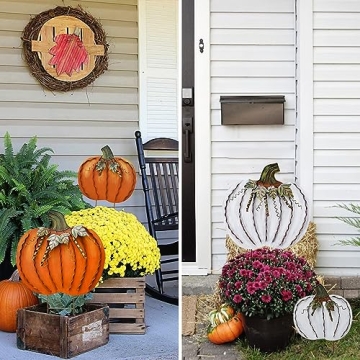 Metal Pumpkin Garden Stakes - Autumn Decorative Yard Signs - Indoor Outdoor Plant Flower Stake Fall Lawn Ornaments Pumpkin Decoration for Harvest Halloween (Pumpkin Family-B)