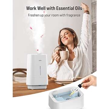 TOPPIN Humidifiers for Bedroom Large Room, 4.5L Top Fill Cool Mist Ultrasonic for Plants with Essential Oils, Super Quiet, Last up to 45Hours, Auto Shut-off, Timer, Nightlight, Handle Design