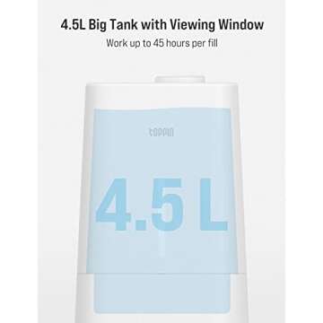 TOPPIN Humidifiers for Bedroom Large Room, 4.5L Top Fill Cool Mist Ultrasonic for Plants with Essential Oils, Super Quiet, Last up to 45Hours, Auto Shut-off, Timer, Nightlight, Handle Design