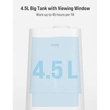 TOPPIN Humidifiers for Bedroom Large Room, 4.5L Top Fill Cool Mist Ultrasonic for Plants with Essential Oils, Super Quiet, Last up to 45Hours, Auto Shut-off, Timer, Nightlight, Handle Design