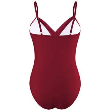 Hilor Women's Tummy Control One Piece Swimsuits Front Twist Push Up Swimwear V Neck Bathing Suit Red 12