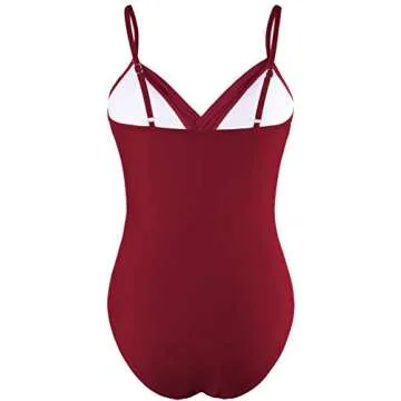 Hilor Women's Tummy Control One Piece Swimsuits Front Twist Push Up Swimwear V Neck Bathing Suit Red 12
