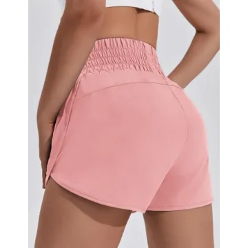 PINSPARK Women's High Waist Athletic Shorts with Zipper Pockets