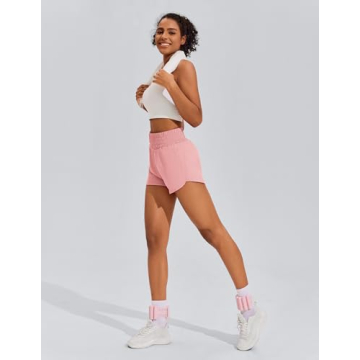 PINSPARK Women's High Waist Athletic Shorts with Zipper Pockets