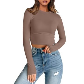 Trendy Queen Womens Long Sleeve Crop Tops Basic Slim Fitted Shirts Casual Fashion 2025 Going Out Y2k...