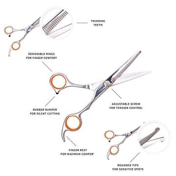 AEXYA Premium Dog Grooming Scissors Kit-3SB-Pet Groom Hair Tool Set-Stainless Steel Straight, Thinning and Curved Sharp Shears for Small or Large Dogs, Cats or Other Pets