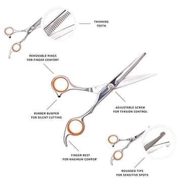 AEXYA Premium Dog Grooming Scissors Kit-3SB-Pet Groom Hair Tool Set-Stainless Steel Straight, Thinning and Curved Sharp Shears for Small or Large Dogs, Cats or Other Pets