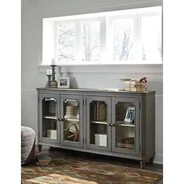 Signature Design by Ashley Mirimyn Vintage 68" 4-Door Accent Cabinet with Mirrored Glass and 2 Adjustable Shelves, Gray