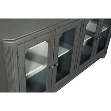 Signature Design by Ashley Mirimyn Vintage 68" 4-Door Accent Cabinet with Mirrored Glass and 2 Adjustable Shelves, Gray