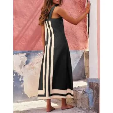 Ailoqing 2025 Women Bohemian Floral Dress Summer Casual Maxi Beach Overall Dress Coverups (Black-S)