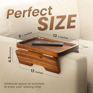 HOLANA Acacia Wood Sofa Armrest Tray - Double Hinge & Foldable Design