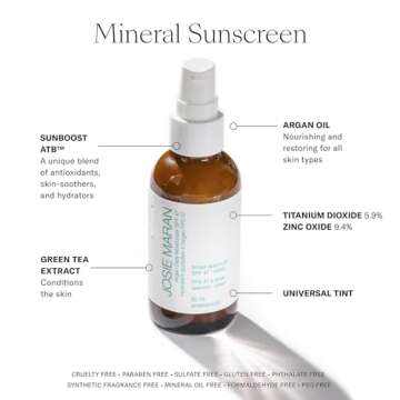 Josie Maran Protect & Perfect Face Moisturizer & Facial Sunscreen with SunBoost ATB - Tinted Mineral Sunscreen with SPF 47 - Chemical-Free & Lightweight Sunscreen Moisturizer (2 oz)