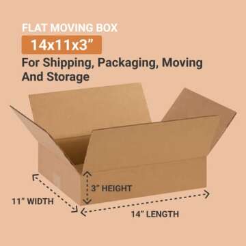 AVIDITI Shipping Boxes Flat 14"L x 11"W x 3"H, 25-Pack | Corrugated Cardboard Box for Packing, Movin...