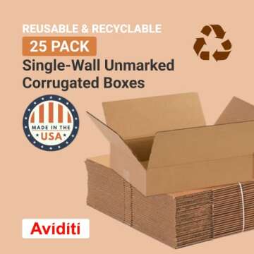 AVIDITI Shipping Boxes Flat 14"L x 11"W x 3"H, 25-Pack | Corrugated Cardboard Box for Packing, Moving and Storage