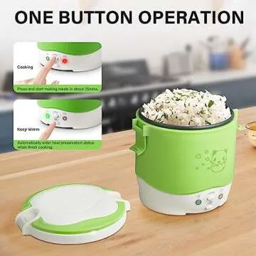 OSBA Mini Rice Cooker, 1L Travel Rice Cooker Small 12V For Car, Cooking For Soup Porridge and Rice, Cooking Heating and Keeping Warm Function(Green)