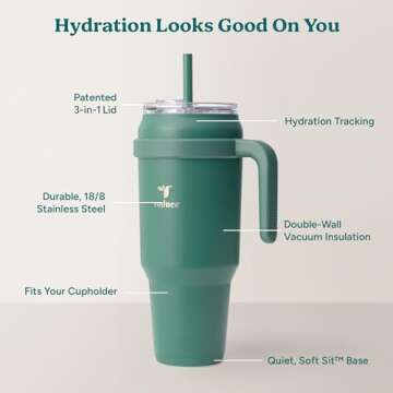 REDUCE 50 oz Stainless Steel Tumbler with Handle - Dual-Wall Vacuum Insulated Travel Mug, Sweat-Proof Lid & Reusable Straw - Keeps Drinks Cold for 24 Hrs, Fits Cupholders, Dishwasher Safe - Alpine