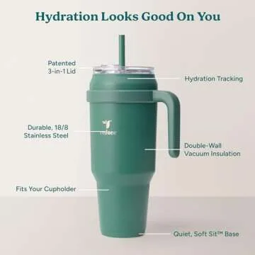 REDUCE 50 oz Stainless Steel Tumbler with Handle - Dual-Wall Vacuum Insulated Travel Mug, Sweat-Proof Lid & Reusable Straw - Keeps Drinks Cold for 24 Hrs, Fits Cupholders, Dishwasher Safe - Alpine