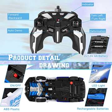 Dolanus Remote Control Car - Transform Robot RC Cars Contains All Batteries: One-Button Deformation and 360 Degree Rotating Drifting, Present Christmas Birthday Gift for Boys/Girls