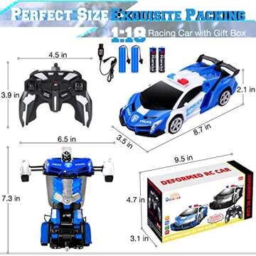 Dolanus Remote Control Car - Transform Robot RC Cars Contains All Batteries: One-Button Deformation and 360 Degree Rotating Drifting, Present Christmas Birthday Gift for Boys/Girls