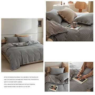 VM VOUGEMARKET Plaid Duvet Cover Set Queen,Waffle Weave Duvet Cover with Button Closure- Hotel Quality 100% Cotton - Luxurious, Comfortable, Breathable, Soft and Extremely Durable (Queen,Gray)