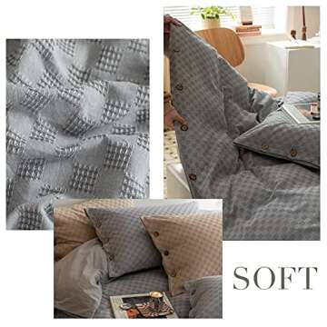 VM VOUGEMARKET Plaid Duvet Cover Set Queen,Waffle Weave Duvet Cover with Button Closure- Hotel Quality 100% Cotton - Luxurious, Comfortable, Breathable, Soft and Extremely Durable (Queen,Gray)