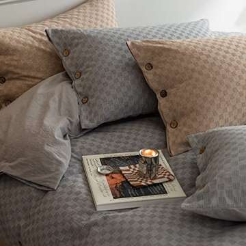 VM VOUGEMARKET Plaid Duvet Cover Set Queen,Waffle Weave Duvet Cover with Button Closure- Hotel Quality 100% Cotton - Luxurious, Comfortable, Breathable, Soft and Extremely Durable (Queen,Gray)