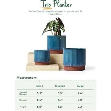 LE TAUCI Ceramic Plant Pots with Drainage Holes, Set of 3, 8+6.7+5.5 Inch Stripe Garden Planter Pots for Outdoor Indoor Plants Flower, Round Succulent Orchid Flower Pot Small to Large Size, Blue