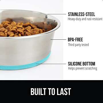 Gorilla Grip Set of 2 Dog Bowls, Holds 6 Cups (48 fl oz), Heavy Duty Metal Food and Water Bowl for F...