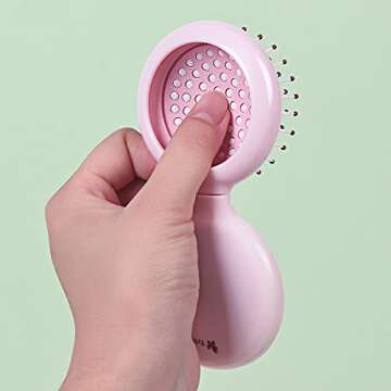 Mini Hair Brush for Purse, Small Portable Pocket Hair Brush with Mirror for Girls, Travel Size, Pink