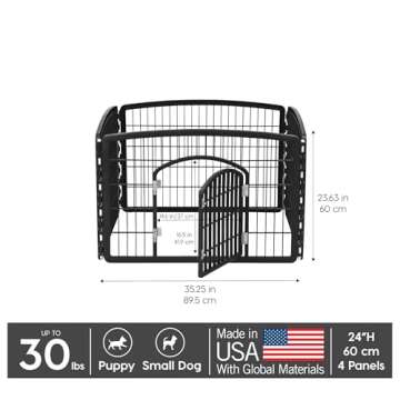IRIS USA Dog Playpen - 4-Panel Indoor/Outdoor Safe Pet Area, Customizable and Foldable