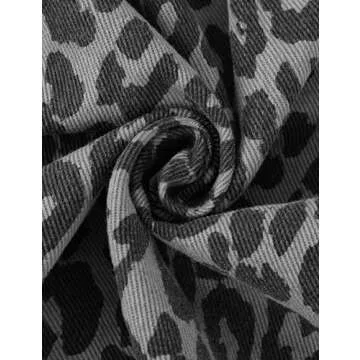 VDWIP Denim Jacket for Women Leopard Print Jacket Cheetah Denim Bomber Jacket Retro Button-up Front Print Tops(Grey-S)