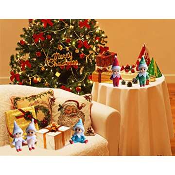 WULEEUPER Tiny Baby Elf Doll | Christmas Miniature Elf Decoration | Newborn Gift | Baby Grow Dolls with Feet and Shoes (Blue)