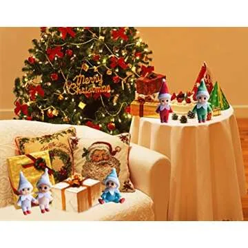 WULEEUPER Tiny Baby Elf Doll | Christmas Miniature Elf Decoration | Newborn Gift | Baby Grow Dolls with Feet and Shoes (Blue)