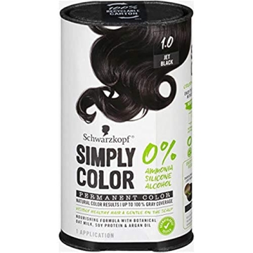 Schwarzkopf Simply Color Hair Color 1.0 Jet Black, 1 Application - Permanent Hair Dye for Healthy Lo...