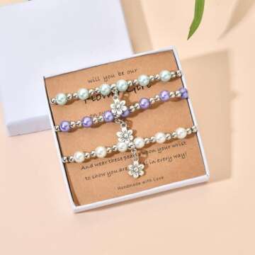 Flower Girl Bracelet Flower Girl Proposal Gift Will You Be My Flower Girl Bridesmaid Proposal Gifts Maid Of Honor Gifts From The Bride Flower Girl Jewelry Bridesmaid Jewelry Gifts -White 7-9