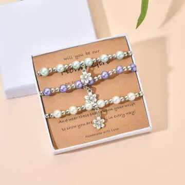 Flower Girl Bracelet Flower Girl Proposal Gift Will You Be My Flower Girl Bridesmaid Proposal Gifts Maid Of Honor Gifts From The Bride Flower Girl Jewelry Bridesmaid Jewelry Gifts -White 7-9