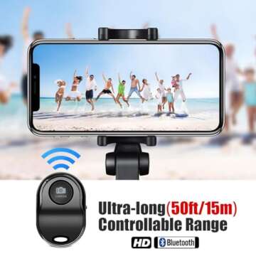 [Upgraded] Bluetooth 5.0 Remote Shutter for iPhone & Android Camera Wireless Remote Control Selfie Button for iPad iPod Tablet, HD Selfie Clicker for Photos & Videos (Black)