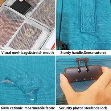 KEJIH Oxford Document Bag with Safe Lock, Multi-Layer Storage Pouch, Diploma Without Vibration, Portable for MacBook, Passport, Package File, A4 Size, Lake Blue